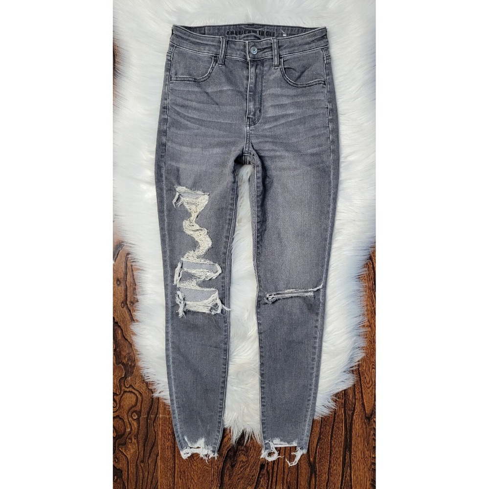 American Eagle Super Hi Rise Jegging Women's Size 4 Gray Distressed Wash